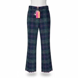 Vilagallo Tartan Plaid Scallop Hem Pants Pink Trim NWT 38 US 8